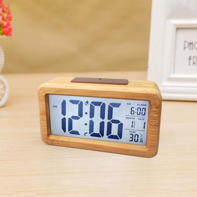 China LUMINOVA Solid Wood Case LED Alarm Clock Digital Electronic Alarm Clock for sale