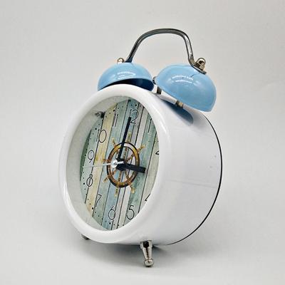 China Price Loud Bell Antique Blue Table Alarm Clock Simple Home Maker Style Wall Clock for sale