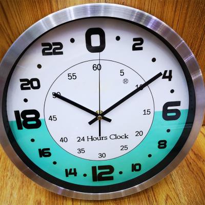 China Antique Style No MOQ Round Frame Color Design Logo Wall Clock 24 Hour Luminous Custom Modern Metal Promotional Bedroom Quartz Wall Clock for sale