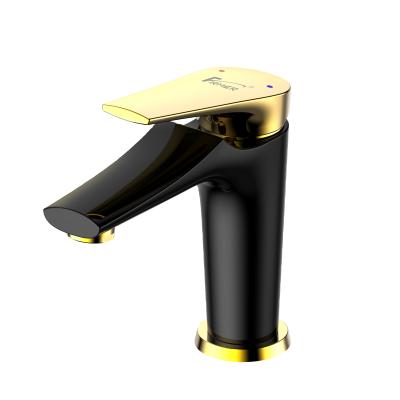 China FARMER Metered Bathroom Faucets Luxury Hotel Villa Bathroom Black And Gold Basin Mixer Brass Taps Mixer Taps Basin for sale