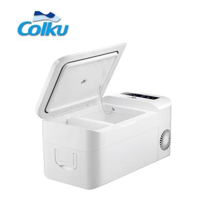 China DC Touch Control Electric Cooler Box Refrigerator 12V 24V LED Panel Beauty 12V Mini Fridge Camping Fridge With Battery for sale