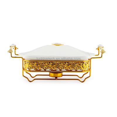 China Gold 1.5L/2.5L Square Ceramic Chafing Dish Set Multifunctional Serving Buffet Food Warmer Dishes for Hotel Restaurant Serving Equipment for sale