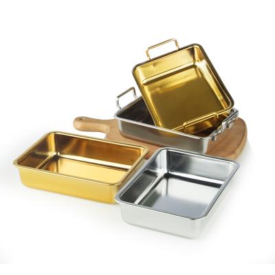 China Disposable Gold Stainless Steel Fashionable Square Tray Deepened Stainless Steel Food Tray for sale