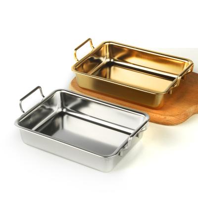 China Wholesale Luckin Disposable Stainless Steel Gold Food Tray With Deep Stainless Steel Tray With Handle for sale