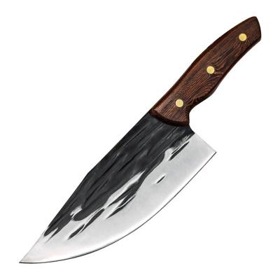 China Dropship Viable 8 Inch Full Tang Forged Wenge Chef Cleaver Butcher Handmade High Carbon Steel Wood Chinese Knife Kitchen Knives for sale