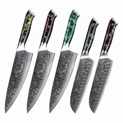 China Amazon Viable Hot Sale Damascus Kitchen Knife Set Custom Steel Chef Knife With Custom Handle for sale