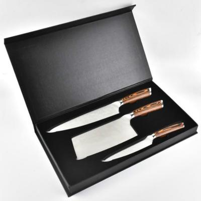 China Viable Professional 3pcs Damascus Pattern Kitchen Knife Set With Gift Box Packing for sale