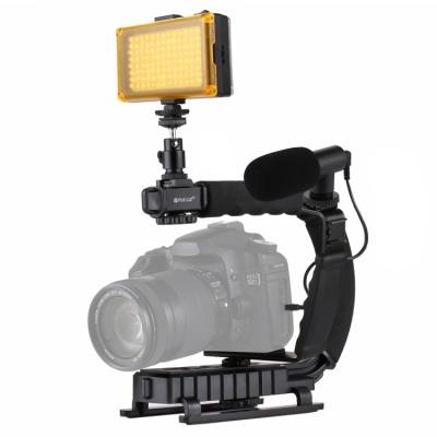 China PULUZ Video Camera U/C Form Portable Handheld DV + LED Studio Bracket Stabilizer Light + Video Shotgun Microphone Kit with Cold Shoe Tripod for sale