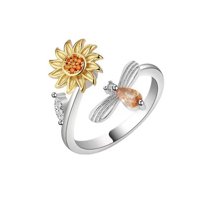 China Popular FASHIONABLE Design S925 Sterling Silver Sun Flower Rotating Ring With Diamonds Hand Jewelry for sale