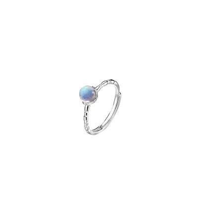 China Romantic Moonstone Ring 925 Sterling Silver Sweet Opening Adjustable Hand Jewelry for sale