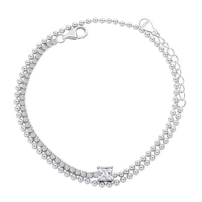 China FASHION Jewelry S925 Sterling Silver Trendy Style Double Layer Circle Bead Hand Bracelet for sale