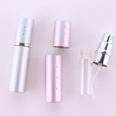 China Detachable Sprayer Luxury Pink 5ml Aluminum Perfume Spray Bottle Refillable Atomizer with Point Drill for sale