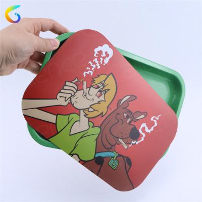 China Fasion Metal Rolling Tobacco Cartoon Custom Graphic Black Tray Trays With Magnetic Lid for sale