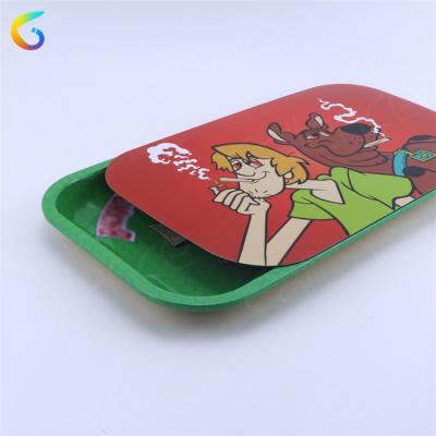 China Fasion Rectangle 10.8*6.9 Inch Smoke Tobacco Accessories Metal Rolling Tray With Magnetic Lid for sale