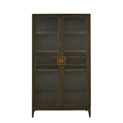 China High quality gray solid wood bookcase display cabinet with gold handles. for sale