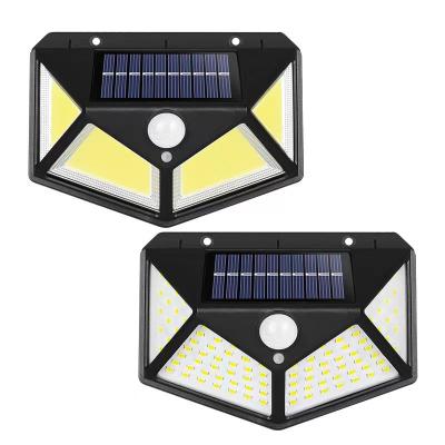 China Garden Waterproof 4 Sides Outdoor Lighting Solar Powered Wall Lamp 100LED Motion Sensor Led Solar Light For Backyard Garden Stair for sale