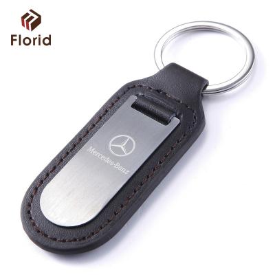 China New fashion Ben z car logo car logo key chain white silver black metal simple black leather environmental friendly key ring leather key chain for sale