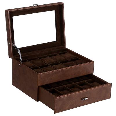 China PU/PVC/genuine leather/Superior velvet Fashion PU PVC custom logo watch organizer box watch collection box luxury watch storage box 20 slot for sale