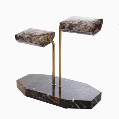 China Velvet/PU/PVC/leather/marble/griotte/steel marble piramide watch holder case gold watch holder box holders stand display of 2 watches for sale