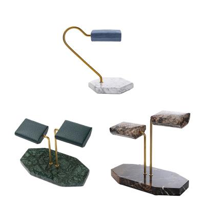 China MICROFIBER/METAL/MARBLE unique watch holder stand display marble piramide watch holder gold watch holder for sale