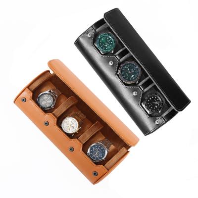 China PU/PVC/genuine leather/Superior velvet 3 slots hexagonal roll pu leather coloured watch box watch roll luxury watch roll travel case for sale