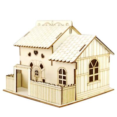 China Children's Toy Creative Light Weight Wooden House With Lightweight Piggy Bank for sale