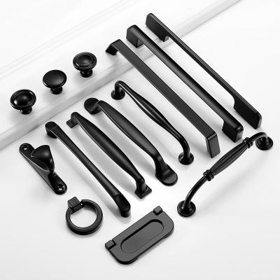 China Contemporary Black Aluminum Alloy Pull Handle Wardrobe Shoe Cabinet Porch Cabinet Door Handles for sale