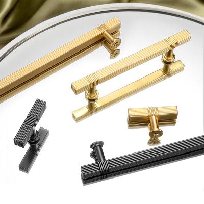 China Mid Century Cabinet Door Handle Nordic Style Zinc Alloy Golden Light Luxury Wardrobe Drawer Handle for sale