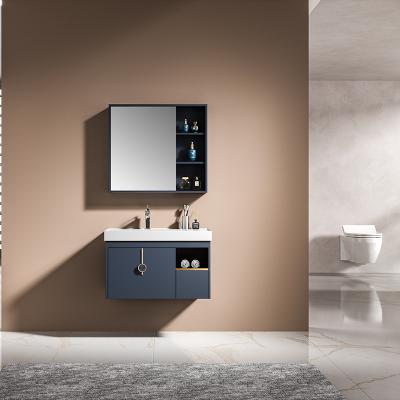 China New Arrival Durable Wall Hung Solid Wood Bathroom Cabinet With Ceramic Basin for sale