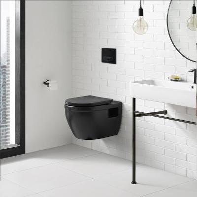 China Hot Matte Black Ceramic Wc Sanitary Ware uF Hot Sale Ceramic Soft Closed Seat Cover Double-flow Sanitary Wall Hung Toliet for sale