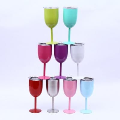 China 10oz 300ml Viable Custom High Feet Double Wall Vacuum Insulated Stainless Steel Thermal Stemless Wine Glass for sale