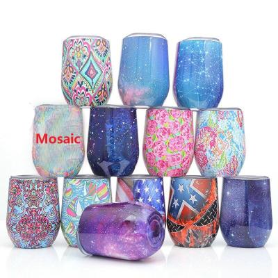 China Sustainable 12oz Air Transfer Printing Starry Night Flamingo Marble Tumbler Cups Stainless Steel With Plastic Lid for sale