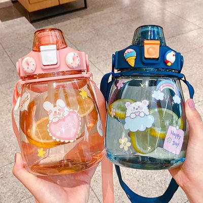 China 1200-1300ml Portable Plastic Viable Fat Transparent Water Bottle Sports Bottles Water Bottle With Lid And Straw for sale