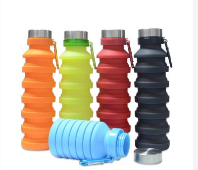 China Modern Sport 550ml Biodegradable Silicone Collapsible Water Bottle With Logo Carrier Travel Outdoor Sports Custom Telescopic for sale