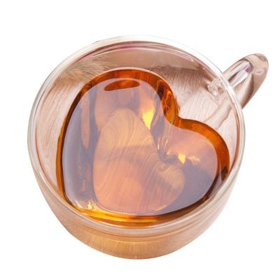 China 180ml 240ml Transparent Double Walled Vacuum Stocked Insulated Heart Hearted Shaped Mug Love Storage Cup Coffee Glass Mug for sale