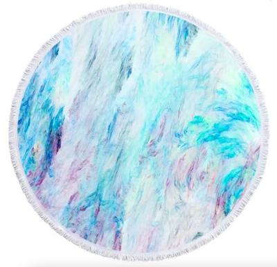 China Kid Safe OEM Customized Design Printing Polyester Microfiber Cheap Cotton Round Beach Towels With Colorful Tassels for sale