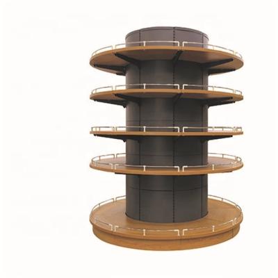 China New Design Durable Multilayer Supermarket Round Wooden Shelf Used For Supermarket for sale