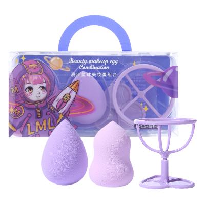 China Lameila Best Makeup 3pcs Sponge Holder Water Drop Latex Foundation Makeup Blast Free Blender Set Purple Soft A80224 for sale