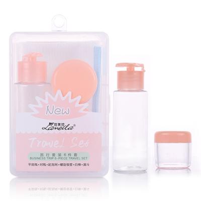 China Lameila 6pcs Cosmetic Travel Bottles Flip Top Cap Foaming Net Personal Care Goods Using Outdoor Empty Bottle Set LM162 for sale