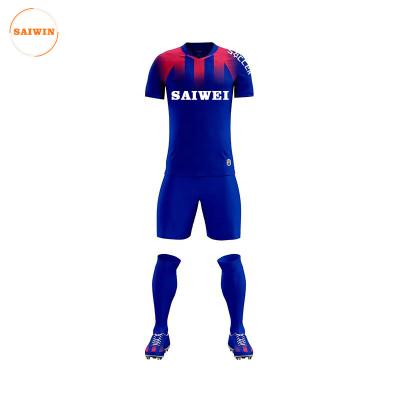 China Sets Wholesale Three-dimensional pattern breathable soccer jersey football china uniform soccer blue and black jersey soccer bread for sale