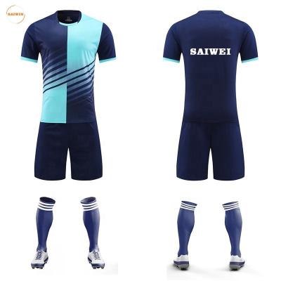 China Sets 2024 soccer wear wholesale Two colors soccer jersey black blue stripe club set men uniform soccer jersey for sale