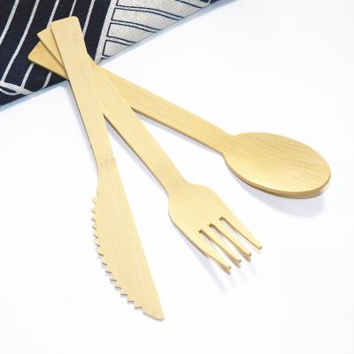 China Multifunctional Eco-friendly Biodegradable Disposable Spoon Forks Natural Bamboo Disposable Knives Viable Spoon Set for sale