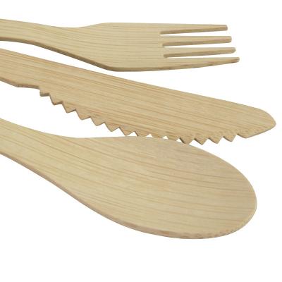 China Sustainable Eco-Friendly Wholesale Disposable Travel Knife Airline Spoon Real Bamboo Cutlery Set for sale