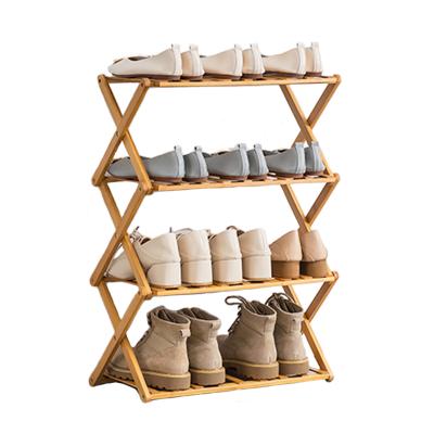 China Foldable Adjustable Customizable Solid Bamboo Furniture Rectangle Multi Layer 4(Size) Row Shoe Rack for sale