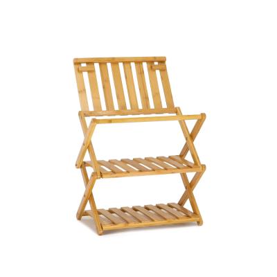 China Simple Design Portable Folding Bamboo Shoe Rack (Other) 3 Layers Space Saving Adjustable Length for sale