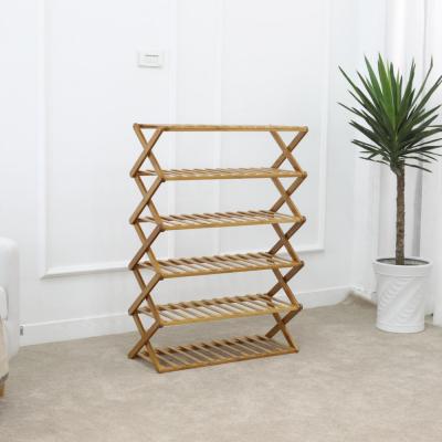 China (Other) Eco-Friendly Adjustable Fold Shoe Rack Cabinet Storage Organizer Natural Bamboo Shoes 6-Tier Bamboo Rack for sale