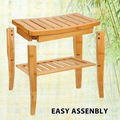 China Eco-Friendly Customizable Logo Thickening Bamboo Non-Slip Shower Bamboo Stool Shoe Stool Standing Towel Shelf for sale