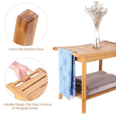 China Eco-friendly Bamboo Bathroom Corner Shower Bench With Shelf Spa Organizer Corner Stool for sale