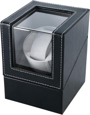 China Christmas/Birthday/Father's Birthday/Valentine's Day Gift Single Watch Winder in Black Leather, Quiet Japanese Mabuchi Motor, Battery Powered (Not Included) or AC Adapter. for sale