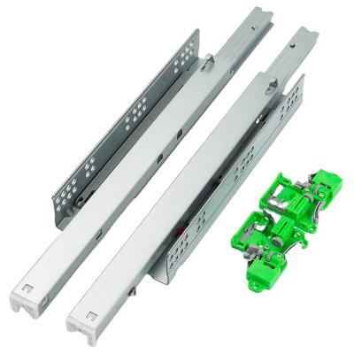 China Modern 3 Fold Soft Narrow Concealed Drawer Slide With Double Handle Telescopic Rail Extension Drawer Slides for sale